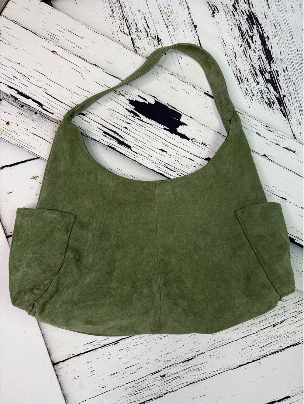 Wild Fable Boho Hobo Faux Suede XL Pocket Shoulder Bag Olive Green